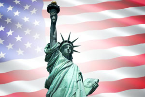 US Flag and Statue of Liberty representing the Voicing Informative Voting Guides page.